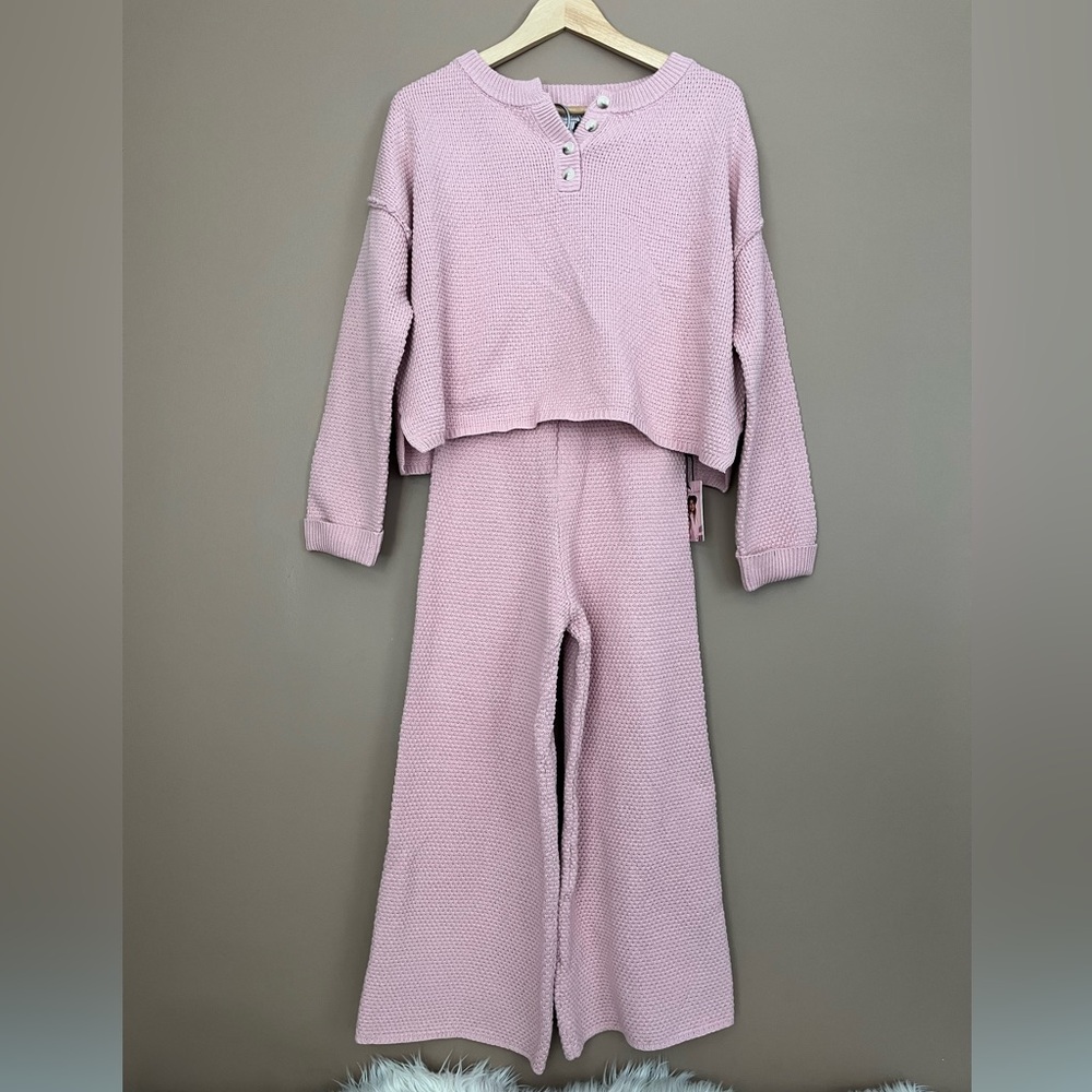 {Sincerely Jules} Knit Sweater & Wide Leg Lounge Set in Pink - Womens XS - NWT